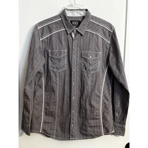 Buckle Black Standard Fit Snap Button Long Sz L Gray Western Cowboy Rodeo